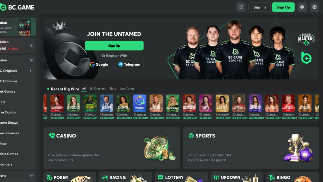 BC.Game homepage screenshot, October 2026